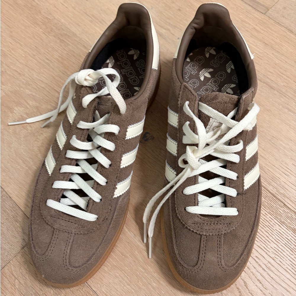 adidas Brown Suede Sneakers with White Stripes
